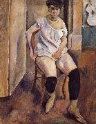Jules Pascin The Woman wearing yellow short boots Sweden oil painting artist